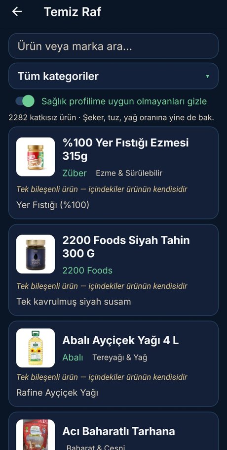 Katkısız Raf ekranı